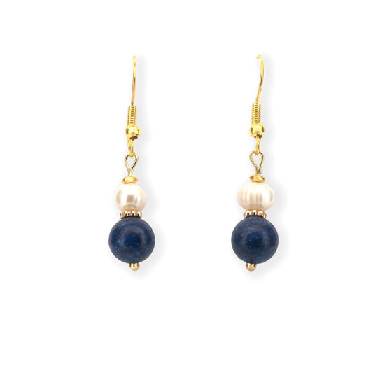 Audrey - Natural Pearl and Lapis Lazuli Gemstone Earrings - Sage Gems Jewellery Co.