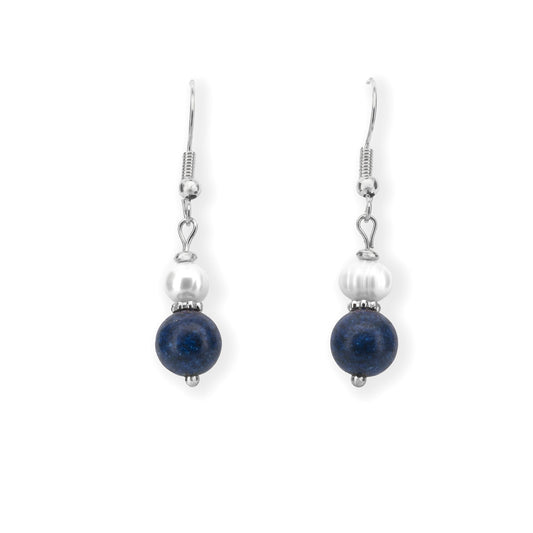 Audrey - Natural Pearl and Lapis Lazuli Gemstone Earrings - Sage Gems Jewellery Co.