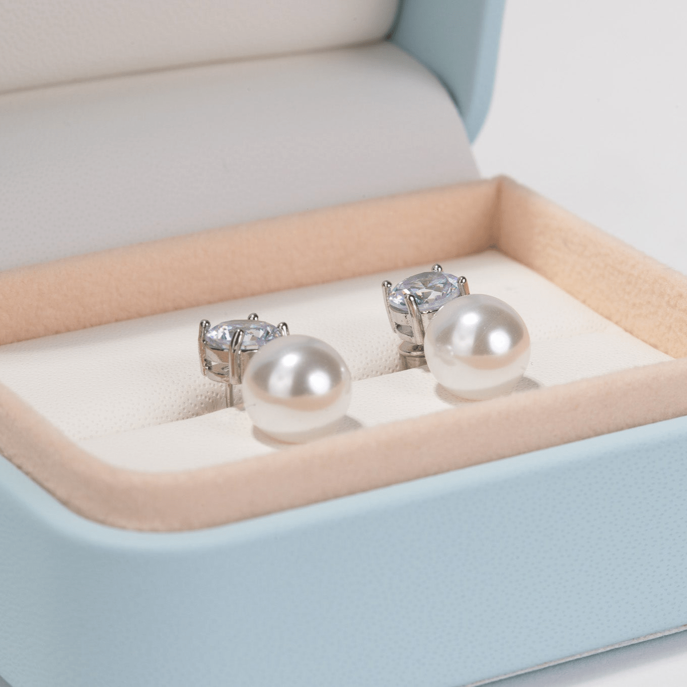 Coco - Brilliant Cut Crystal and Pearl Stud Earrings - Sage Gems Jewellery Co.