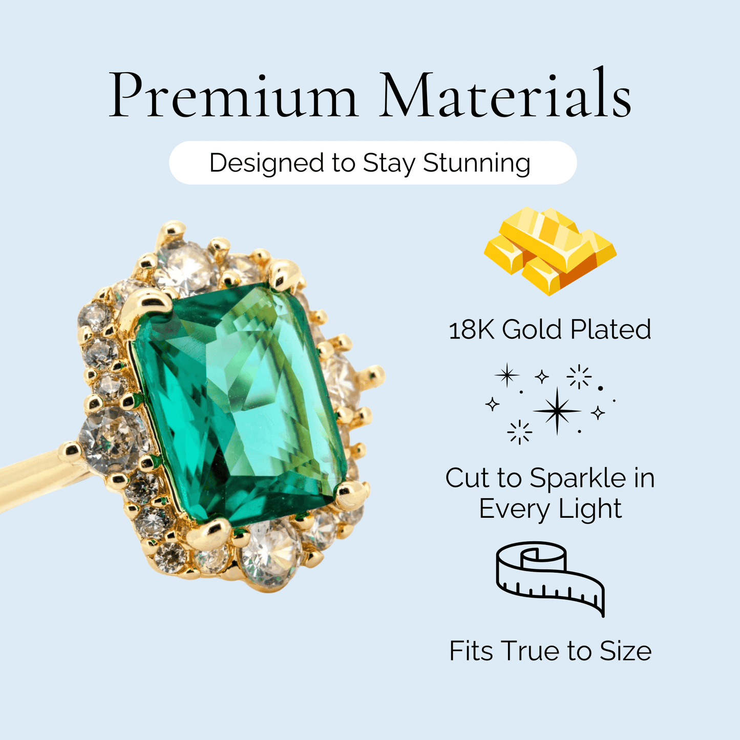 Esmerelda - Radiant Cut Gold Plated Ring - Sage Gems Jewellery Co.