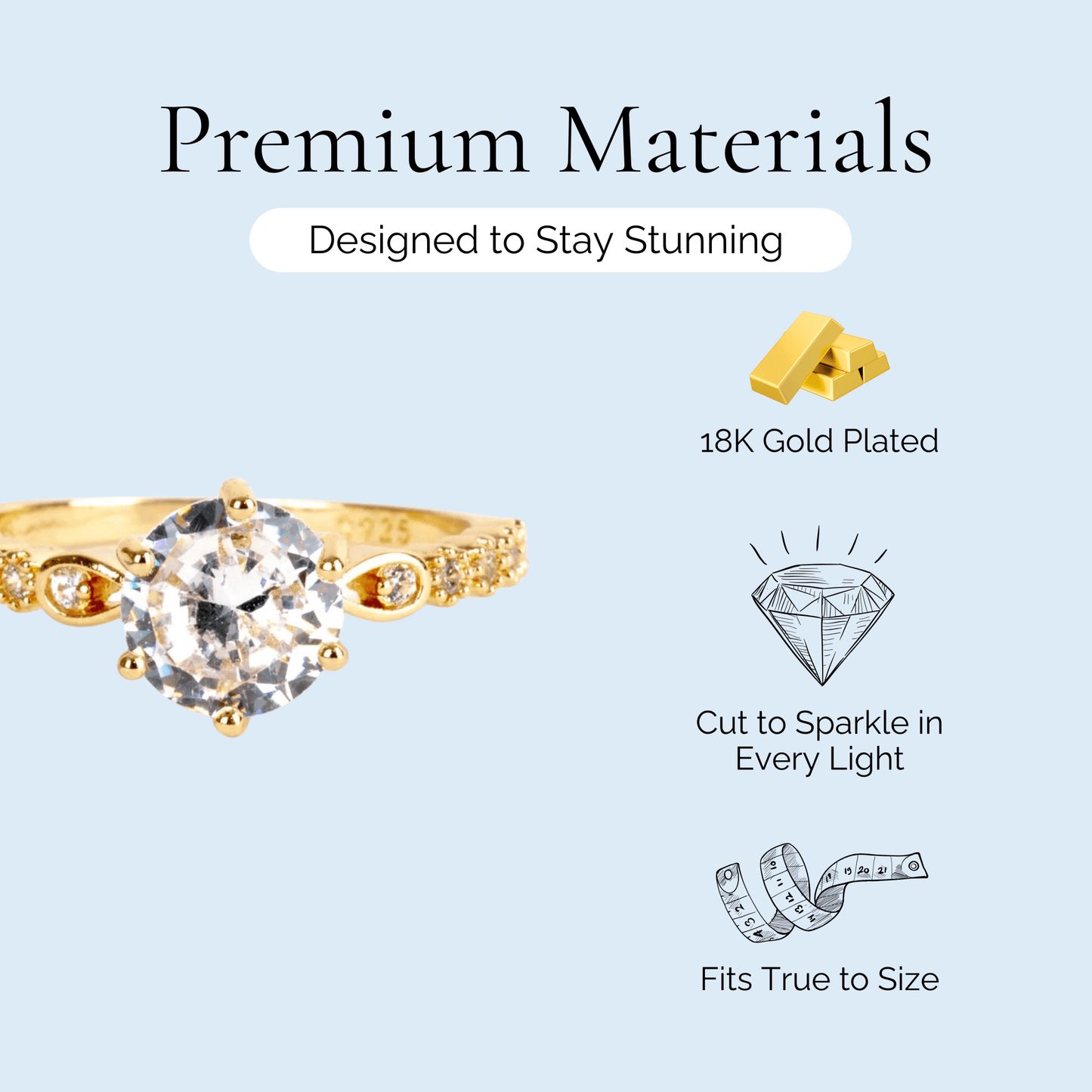 My Brilliant Friend - Crystal Brilliant Cut Gold Plated Ring - Sage Gems Jewellery Co.