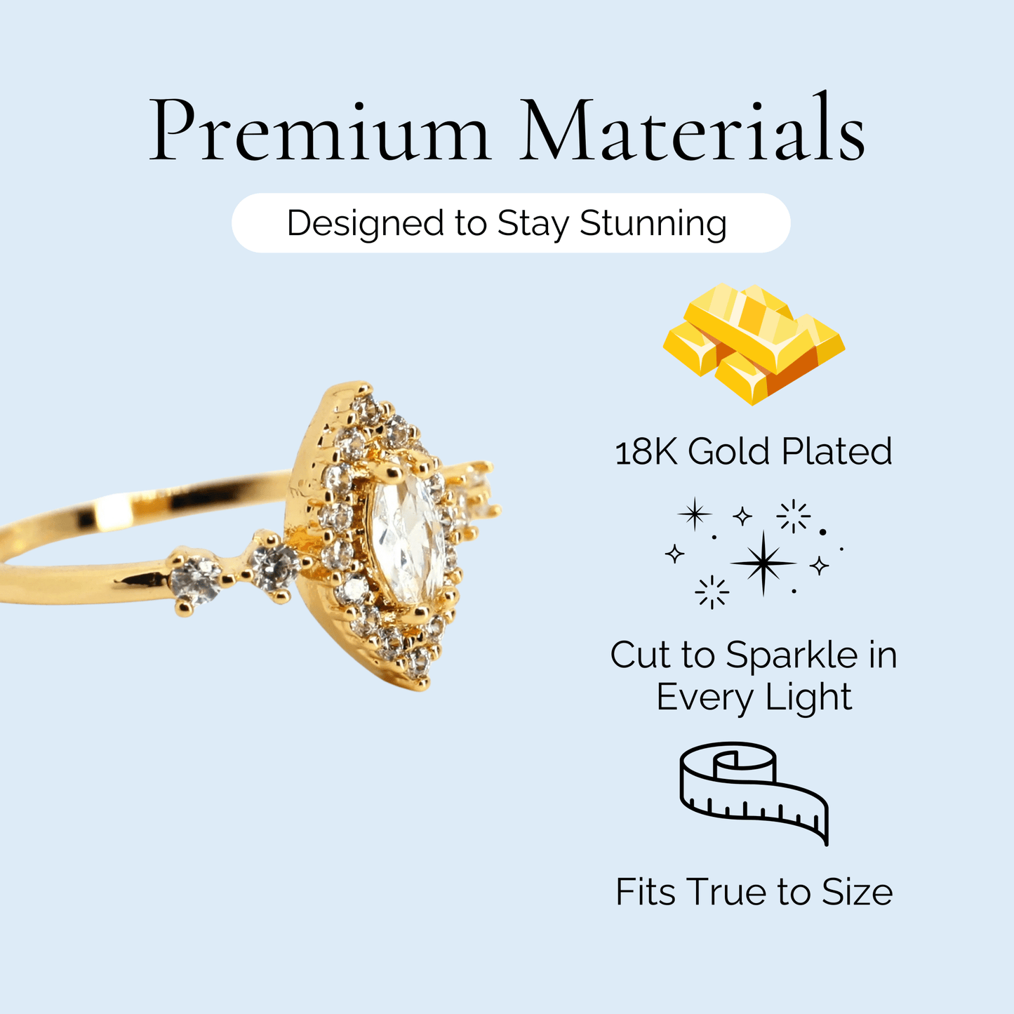 Penelope - Marquise Cut Crystal Gold Plated Ring - Sage Gems Jewellery Co.