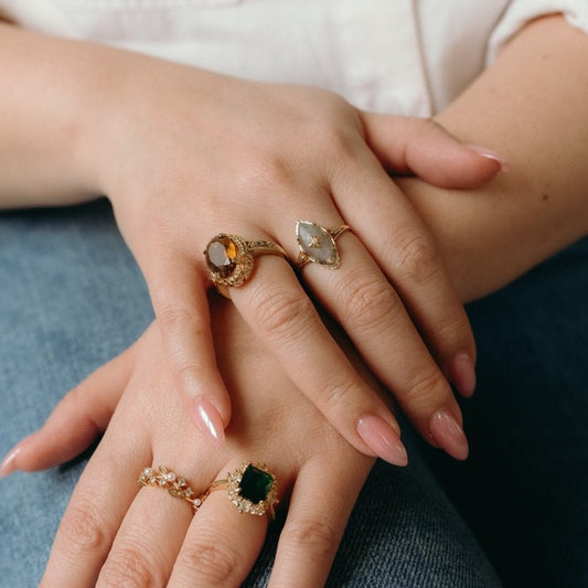 Persephone - Natural Labradorite Gemstone Gold Plated Ring - Sage Gems Jewellery Co.