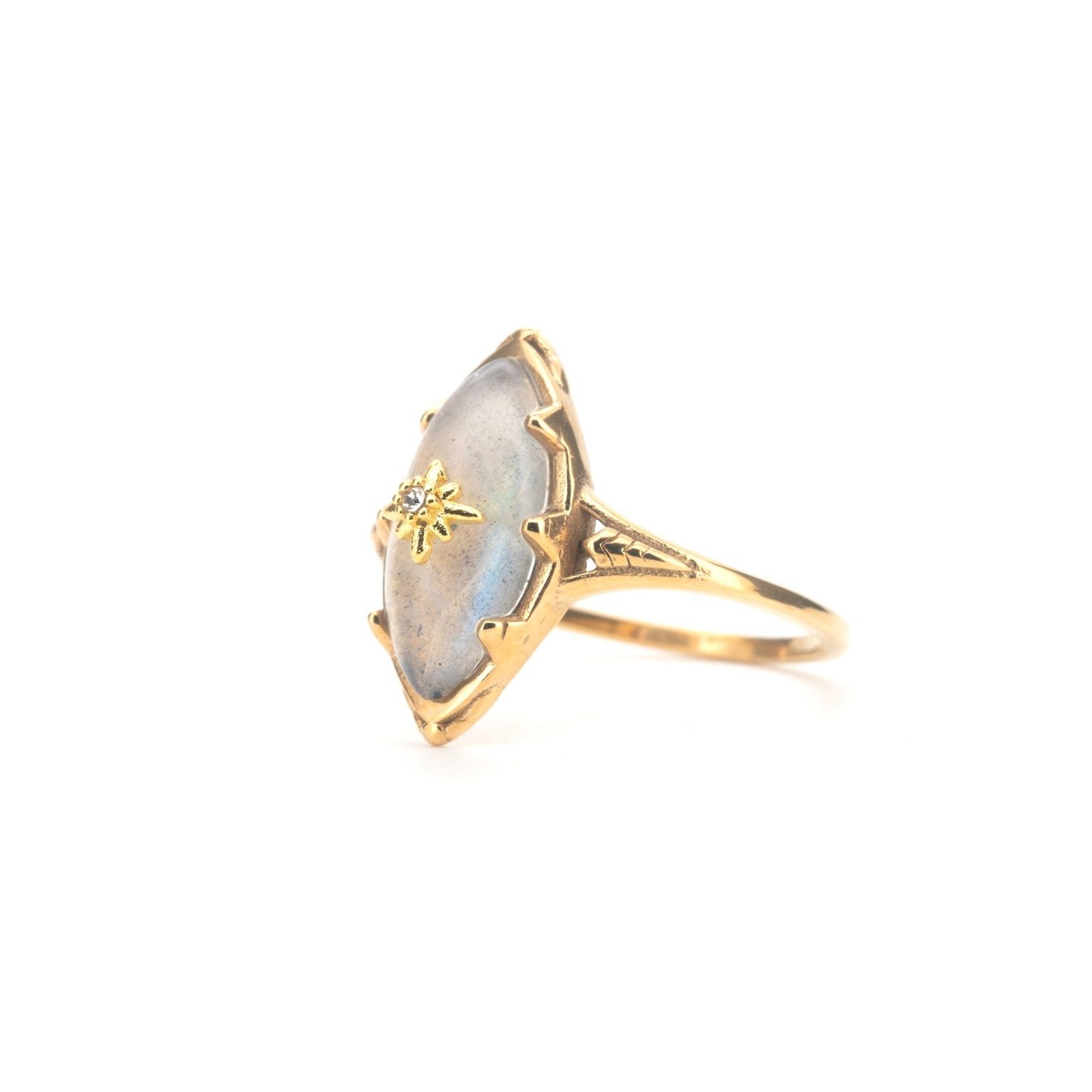 Persephone - Natural Labradorite Gemstone Gold Plated Ring - Sage Gems Jewellery Co.