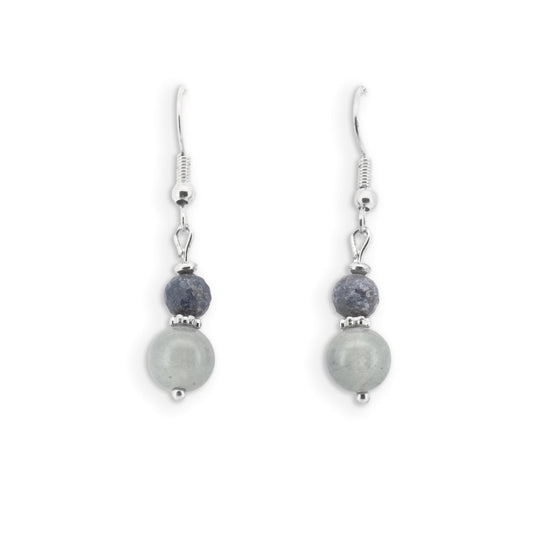 Rania - Natural Gray Chalcedony and Sapphire Earrings - Sage Gems Jewellery Co.