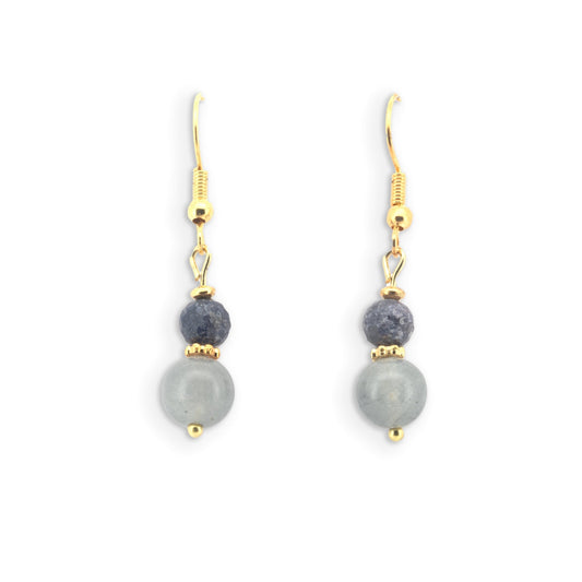Rania - Natural Gray Chalcedony and Sapphire Earrings - Sage Gems Jewellery Co.