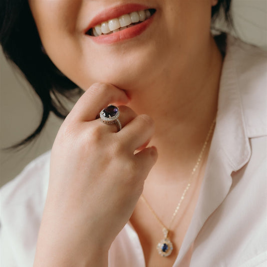 Wednesday - Oval Cut Smoky Amethyst Silver Plated Ring - Sage Gems Jewellery Co.