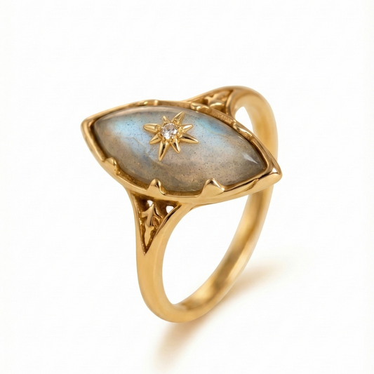 Persephone - Natural Labradorite Gemstone Gold Plated Ring - Sage Gems Jewellery Co.