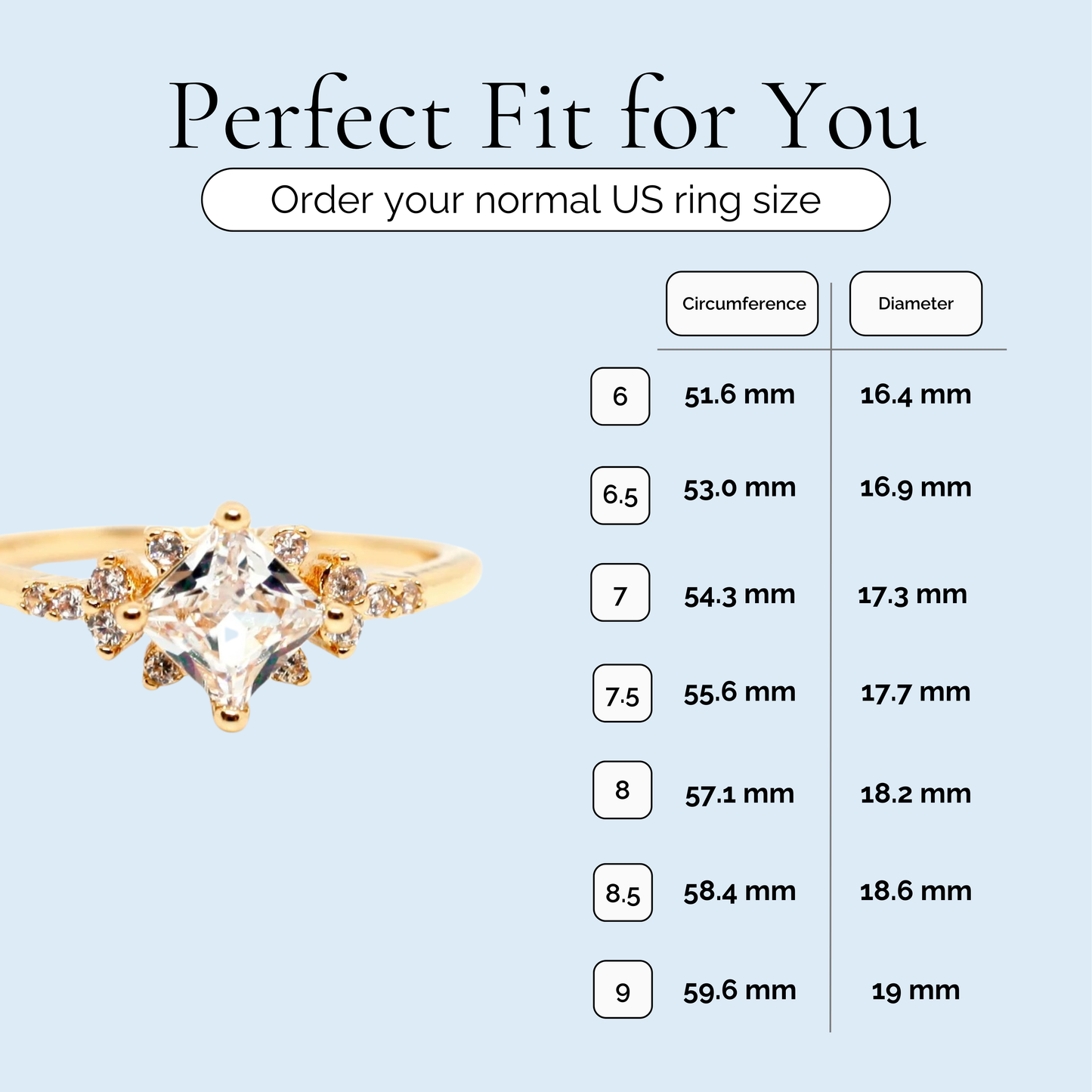 Vintage Princess - Square Cut Crystal Gold Plated Ring