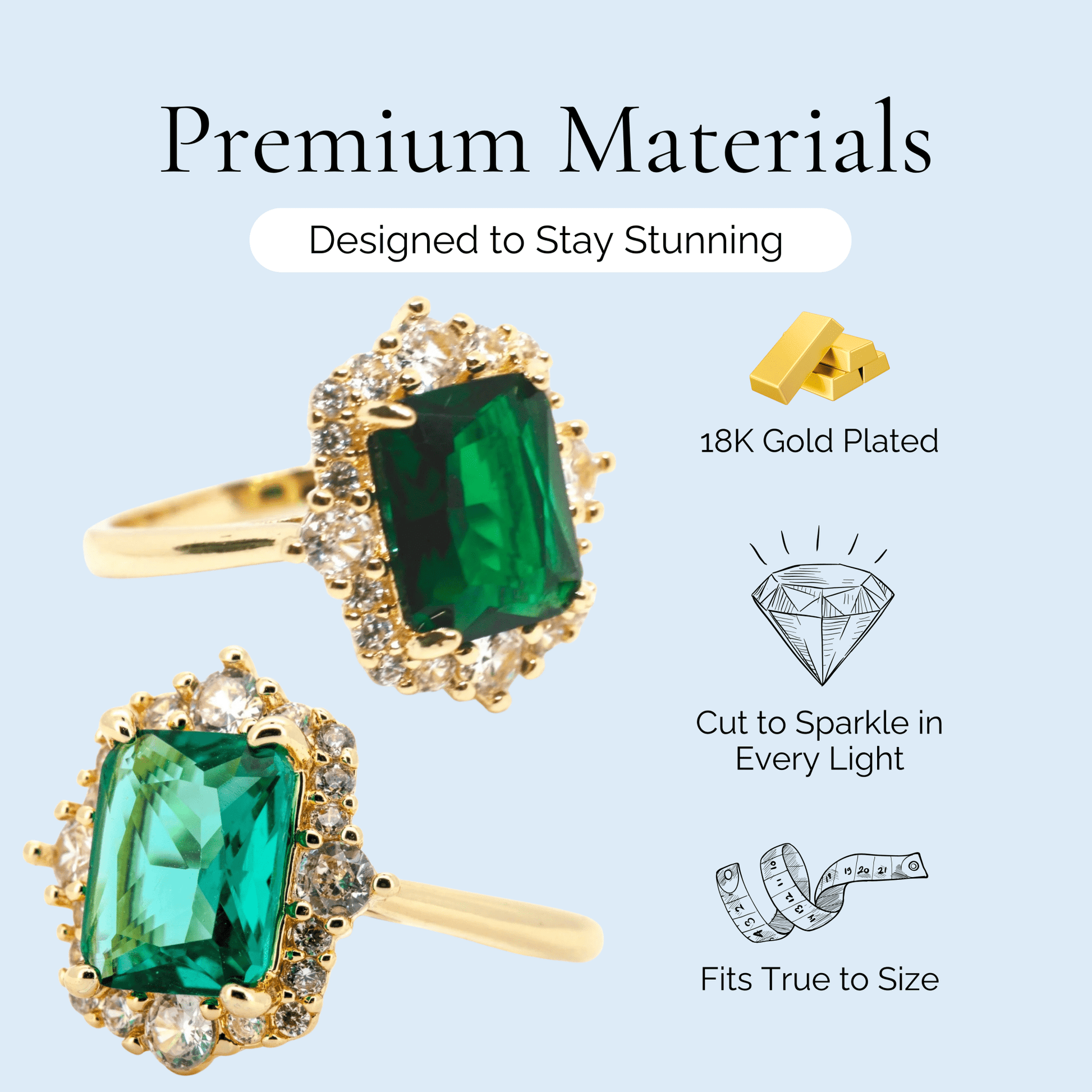 Esmerelda - Radiant Cut Gold Plated Ring - Sage Gems Jewellery Co.