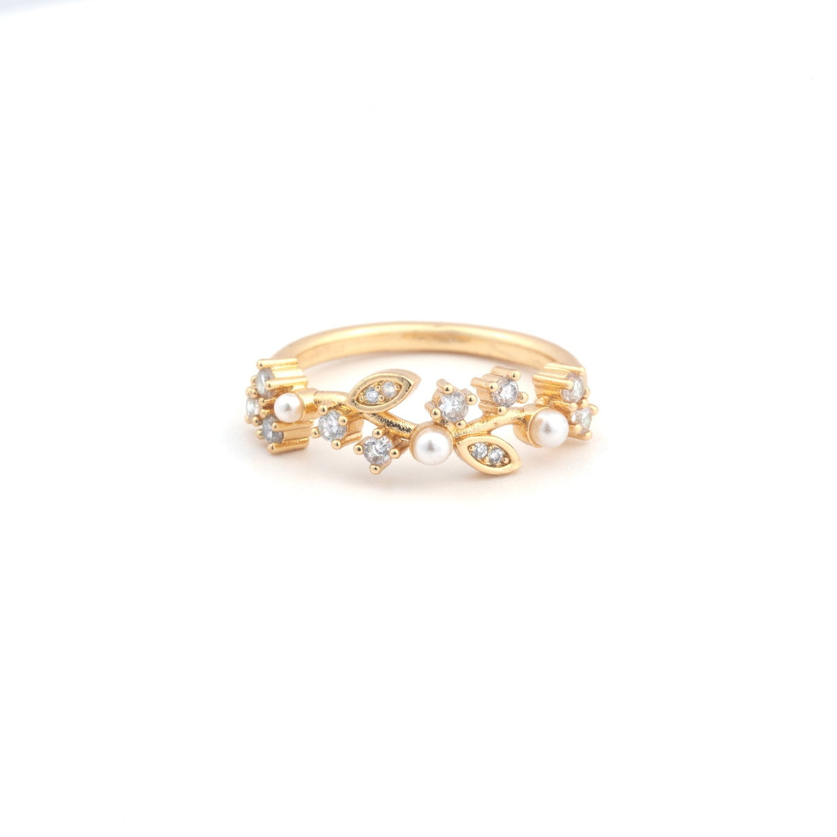 Isolde - Pearl and Crystal Plated Ring - Sage Gems Jewellery Co.