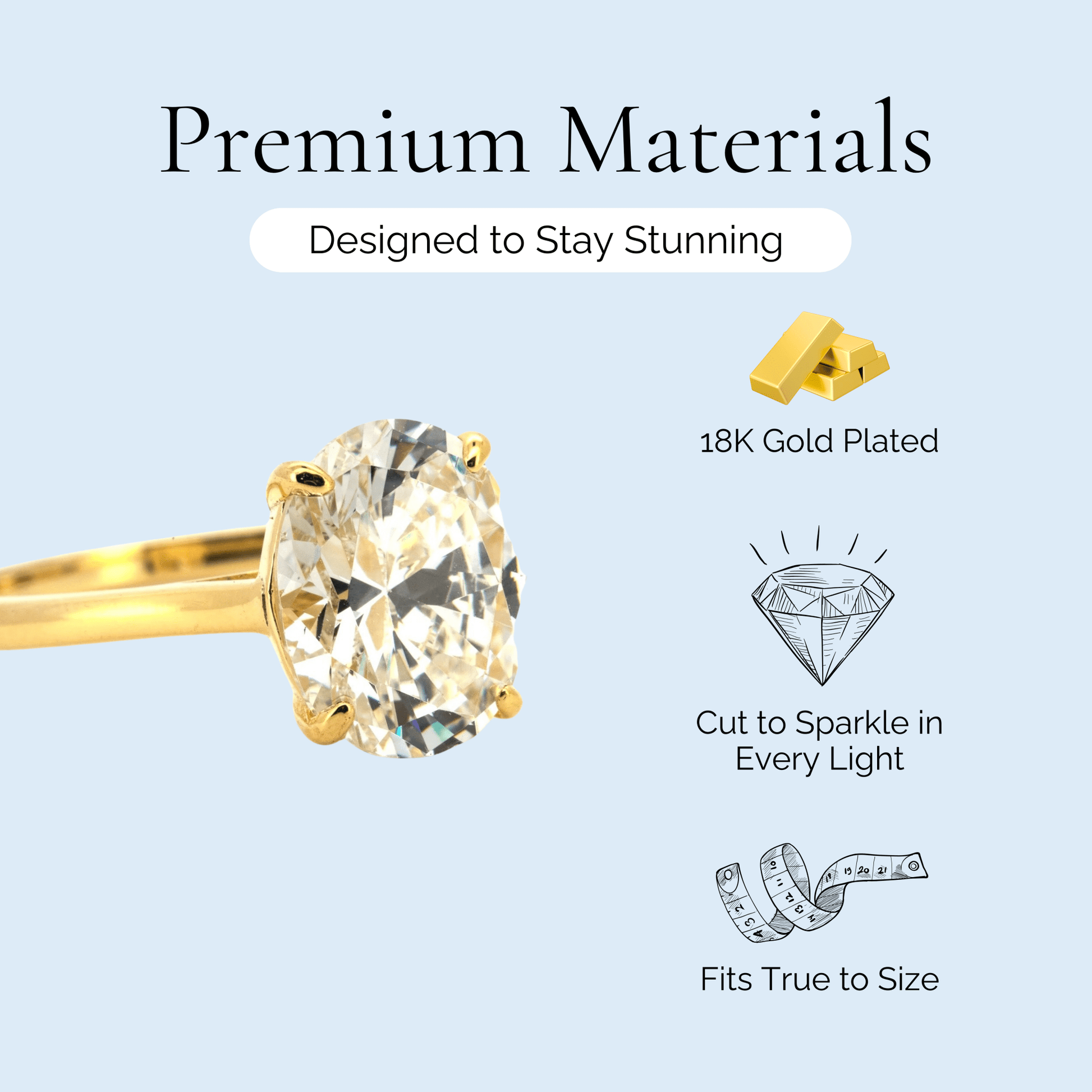 Janina - Oval Cut Crystal Gold Plated Ring - Sage Gems Jewellery Co.