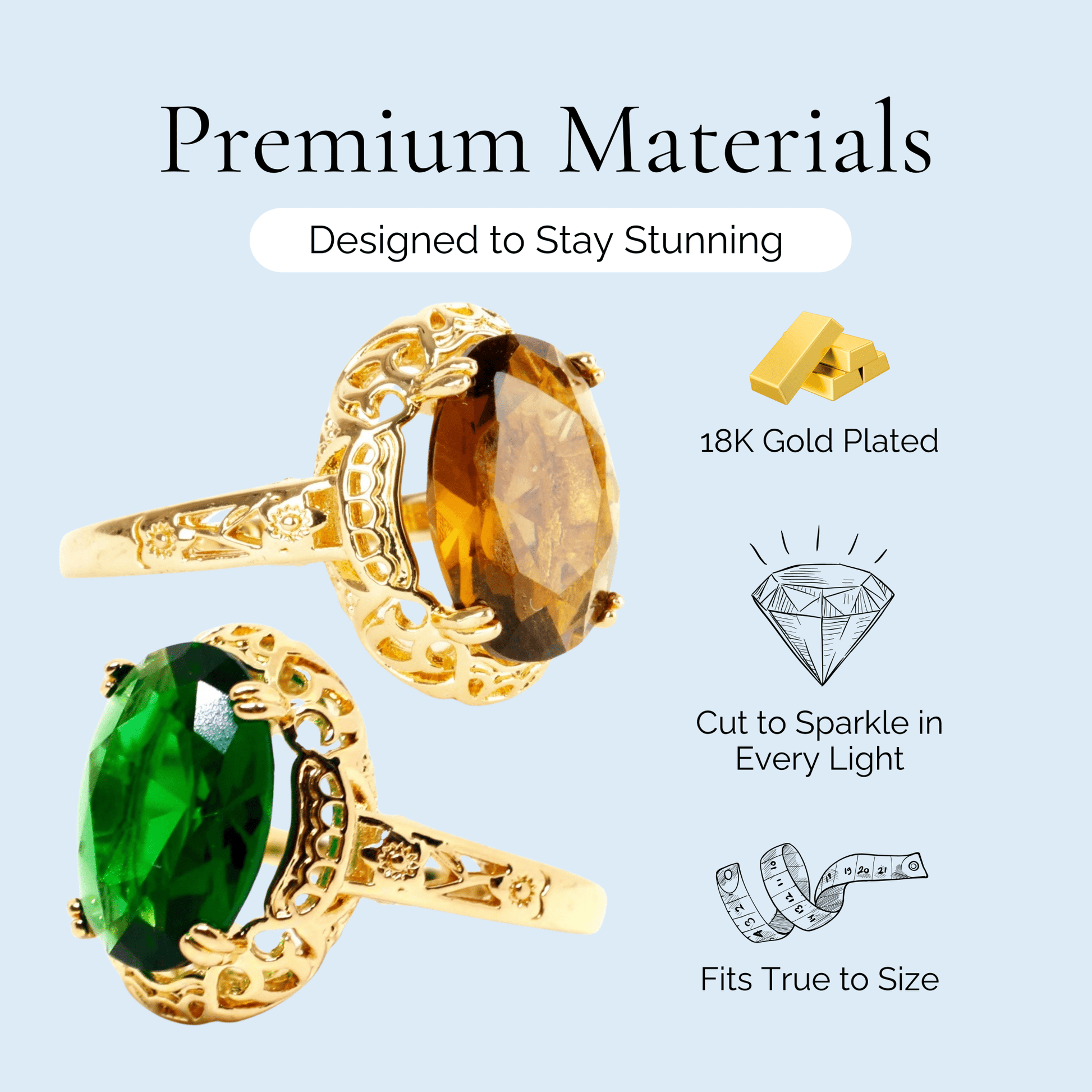 Made for a Queen - Oval Cut Gold Plated Statement Ring - Sage Gems Jewellery Co.