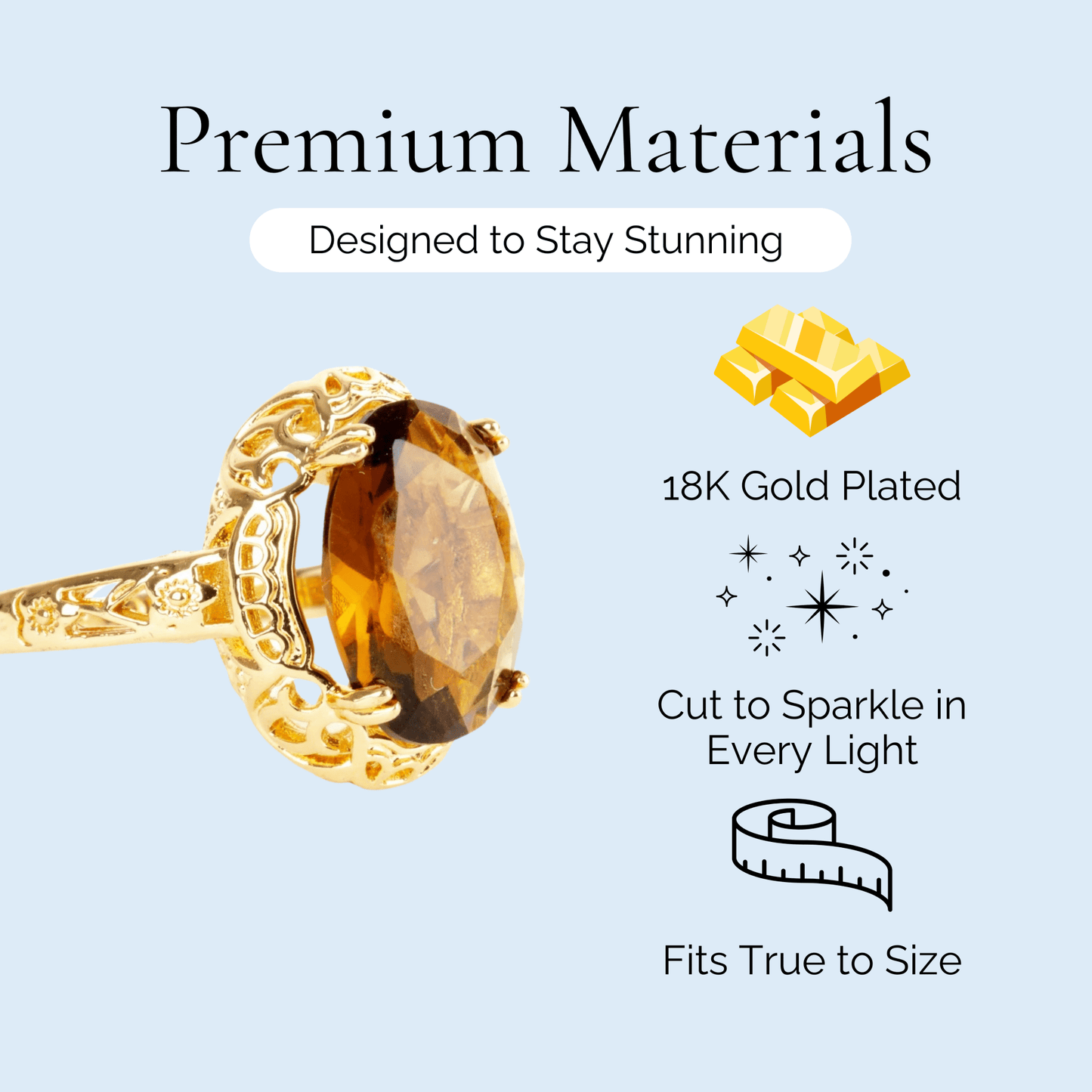 Made for a Queen - Oval Cut Gold Plated Statement Ring - Sage Gems Jewellery Co.