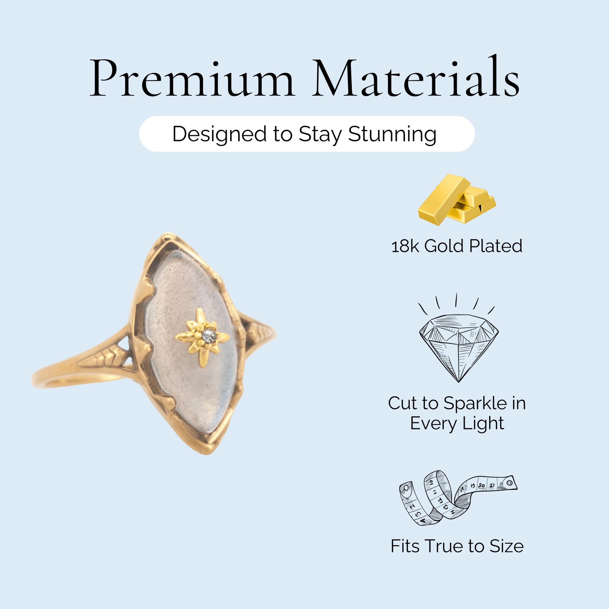 Persephone - Natural Labradorite Gemstone Gold Plated Ring - Sage Gems Jewellery Co.
