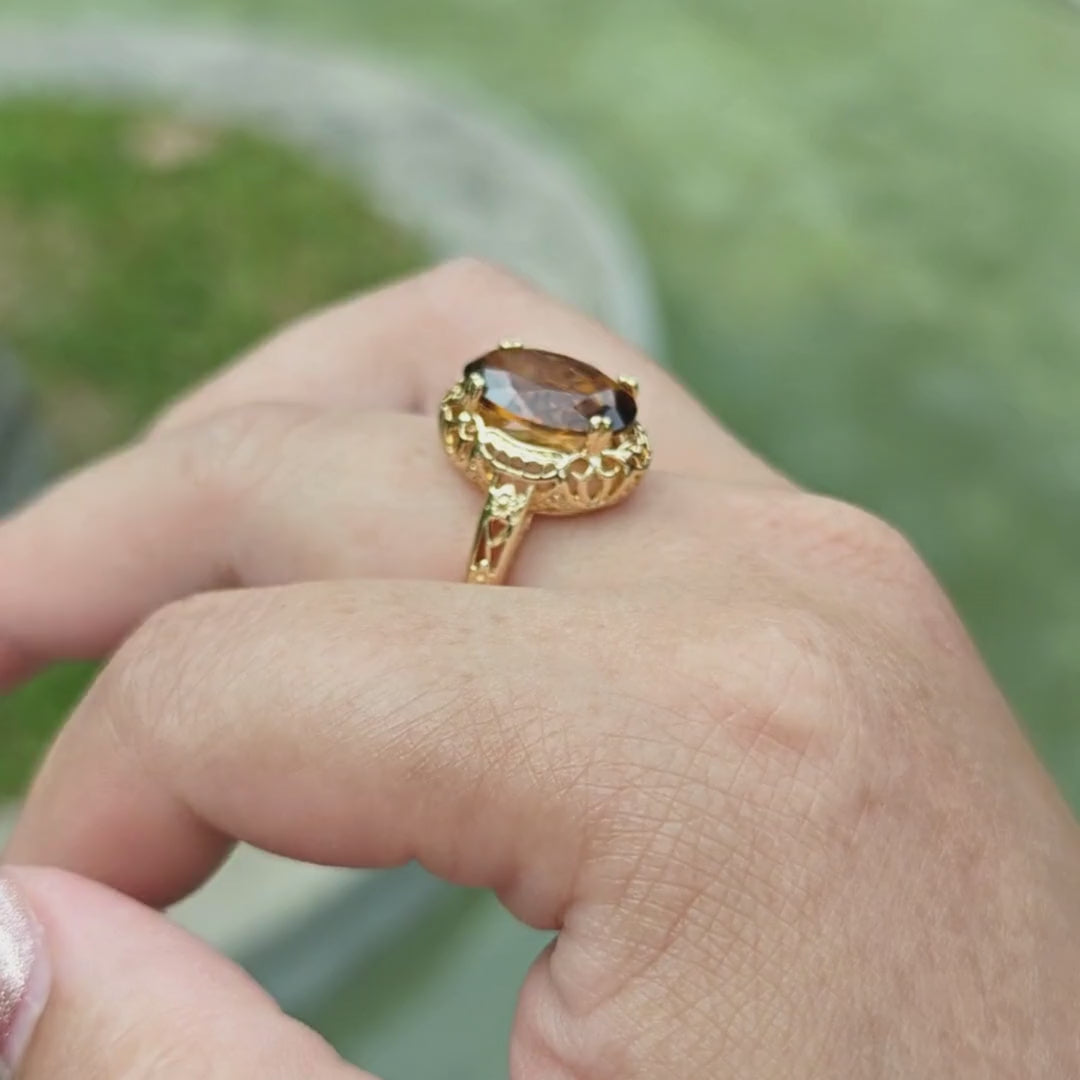 Made for a Queen - Oval Cut Gold Plated Statement Ring