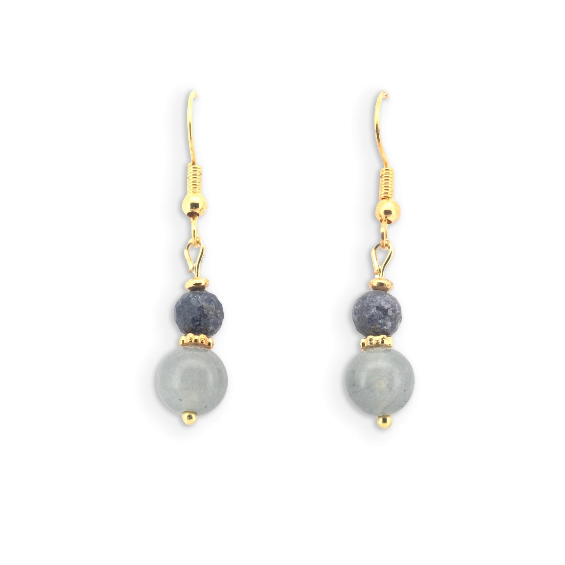 Rania - Natural Gray Chalcedony and Sapphire Earrings - Sage Gems Jewellery Co.