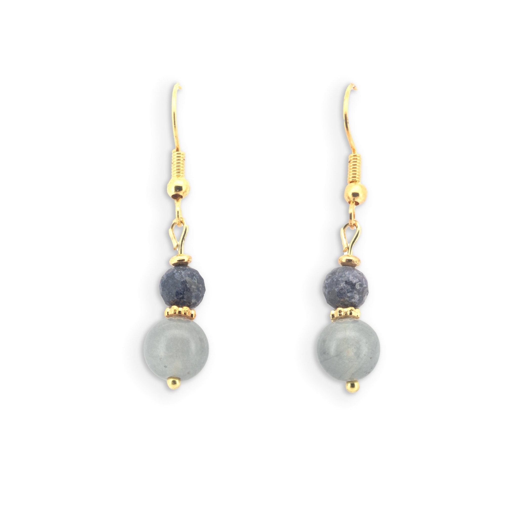 Rania - Natural Gray Chalcedony and Sapphire Earrings - Sage Gems Jewellery Co.
