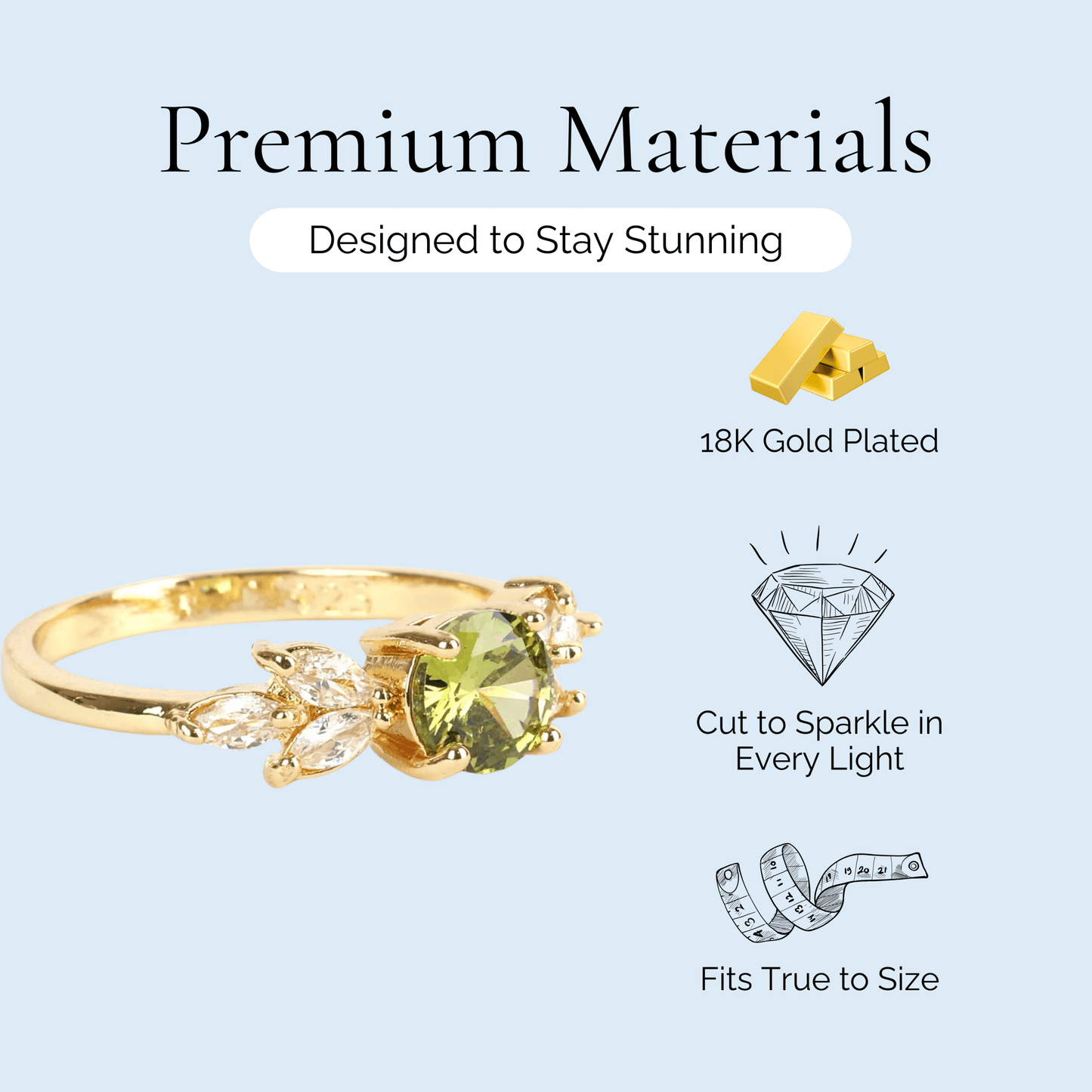Trixie - Brilliant Cut Peridot Gold Plated Ring - Sage Gems Jewellery Co.